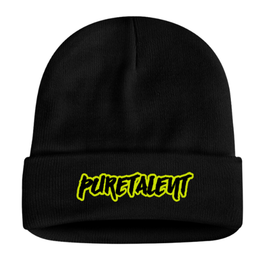 Puretalent Beanie - (Black & Highlighter Yellow)