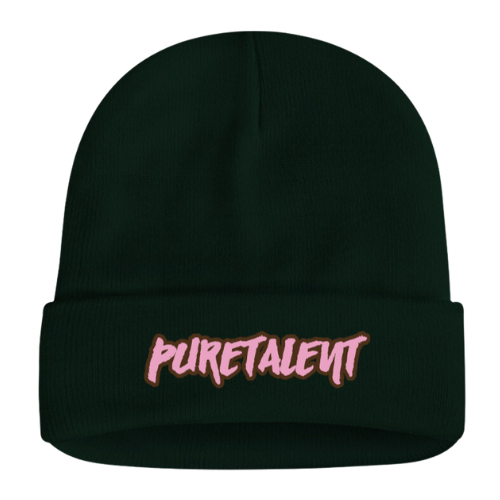 Puretalent Beanie - (Dark Green & Pink)